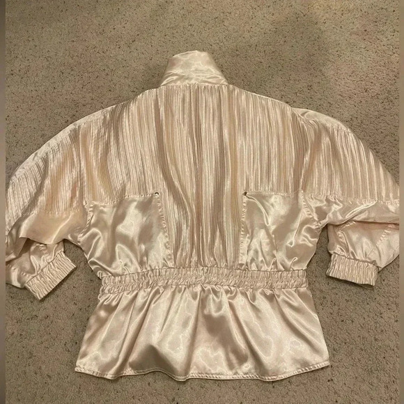 Lavon by Cheerful Corp Satin Cream 80s Bomber Jacket - Picture 5 of 14